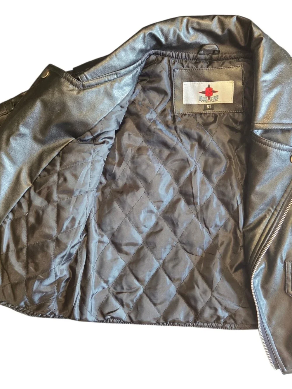 Bike Star Black Faux Leather Kids Biker Jacket With USA Themed Embroidery.